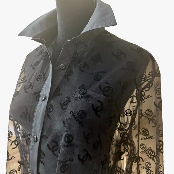 AUTHENTIC CHANEL LOGO BLOUSE SIZE M - Picture 3 of 12